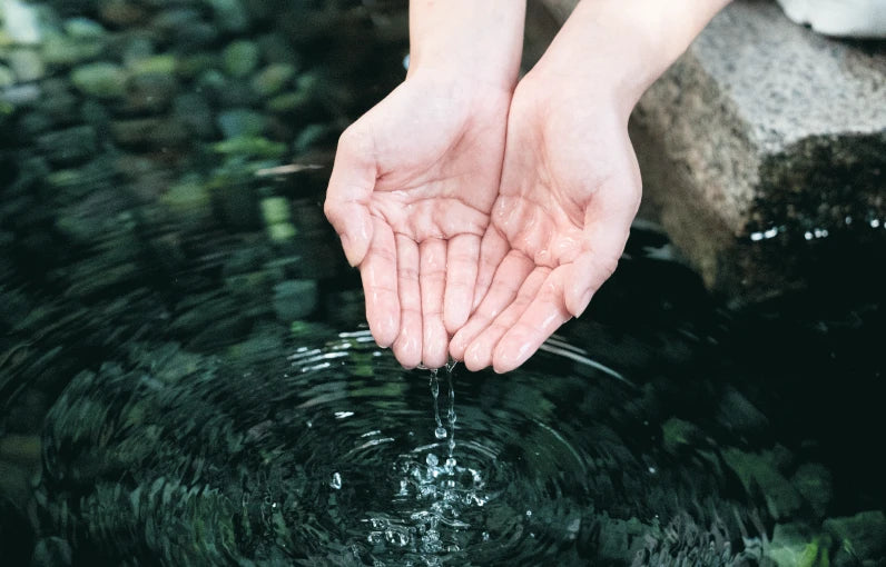 清らかな水を両手ですくう様子